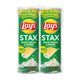 Lay's Stax Sour Cream & Onion potato chips in a 103g pack, stacked in a close-up shot showing the crispy chips with sour cream and onion flavor.