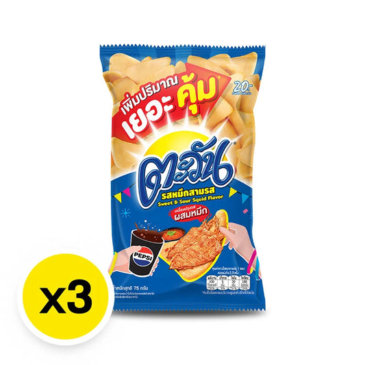 Tawan Tapioca Chips Sweet & Sour Squid Flavor 75g x3
