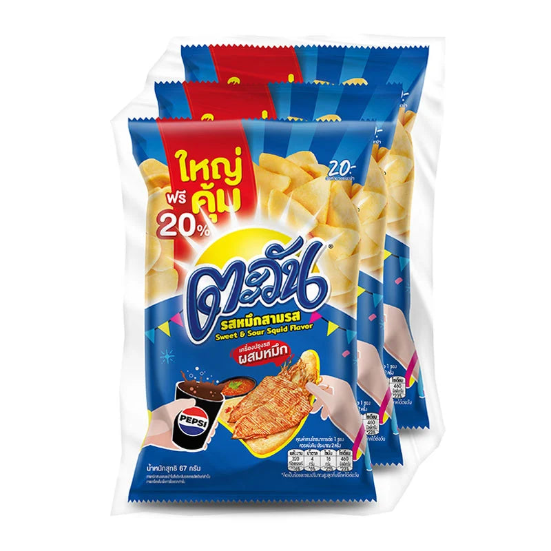TAWAN Tapioca Chips Sweet & Sour Squid Flavor 75g x3