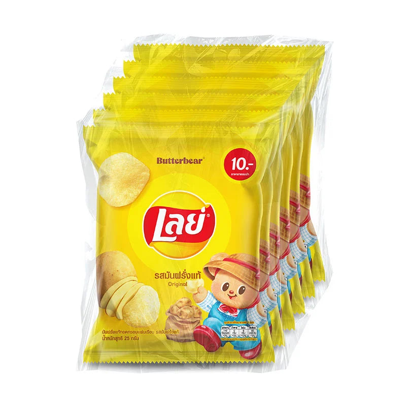 Lay's Classic Original Chips 25g pack, showing golden potato chips in a clear bag with branding.