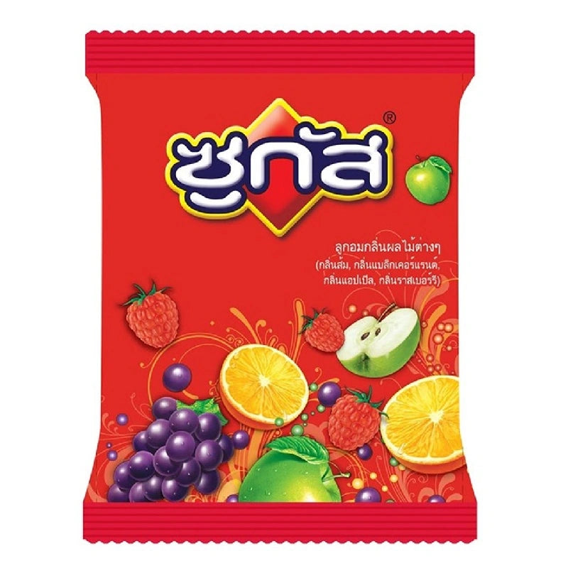SUGUS Chewy Mix Fruit Candy 100-piece assortment with colorful, fruity candies in clear packaging.