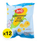 A box of ARO Corn Snack Milk 18g x 12 packs, featuring colorful packaging with images of corn snacks and milk.