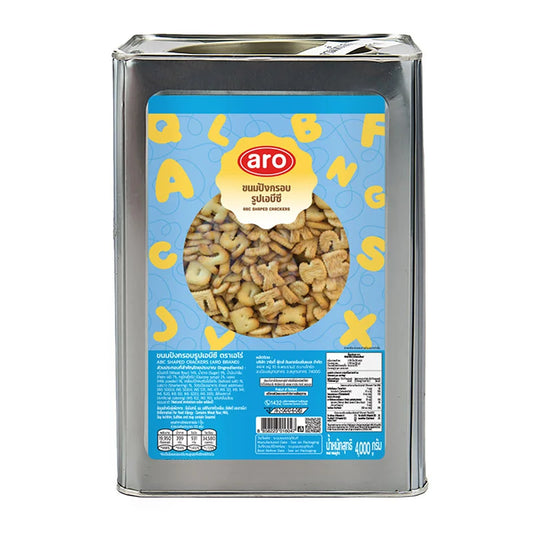 Pack of ARO ABC Crackers in a 4 kg bag, showing the colorful, crispy crackers with the ARO branding visible on the packaging.