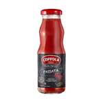 Coppola Passata in a jar, smooth tomato sauce for cooking, labeled with Coppola brand, ready for pasta or recipes.