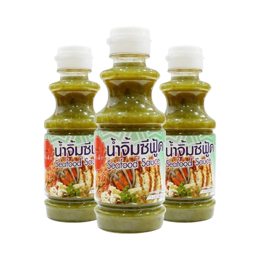 J-Lek Seafood Sauce 250g bottle, close-up of the jar with label showing, perfect for seafood dishes