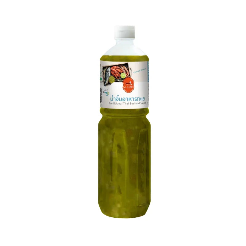 J-LEK Seafood Dipping Sauce in a clear plastic bottle, 1100g, with a label showing seafood and dipping sauce imagery.