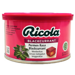Ricola Blackcurrant confectionery snacks in a colorful package with blackcurrant flavor and branding.