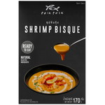 Pola Pola Shrimp Bisque Soup ready-to-eat in a bowl, showcasing creamy shrimp bisque with visible shrimp pieces and garnishes.
