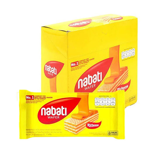 NABATI Wafer Cheese Cream snack pack, 27g, featuring crispy wafers filled with creamy cheese filling, displayed in the image.