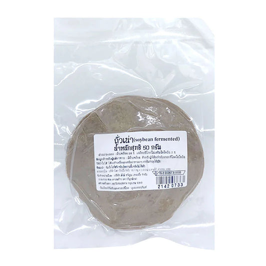 MAKRO Soybean Fermented 50g package, close-up of the product with label showing soybeans and fermentation process.