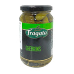 Jar of Fragata Gherkin Pickles 345g showing a glass jar filled with small, crunchy gherkin pickles in brine.