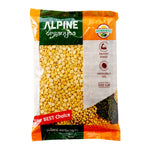 Alpine Chana Dal 500g package of dry grocery lentils in a clear plastic bag with label showing product details.