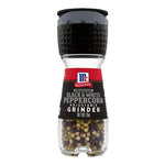 Mccormick Black & White Peppercorn 35g jar showing black and white peppercorns in clear glass container.