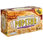 Popstar microwave popcorn featuring grilled corn flavor, displayed in a colorful snack package.