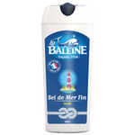 Fine sea salt from La Baleine, shown in a clear container, used for cooking and seasoning in culinary applications.