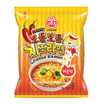 Ottogi Bodle Bodle Cheese Ramen spicy flavor in a grocery package with cheese and noodle ingredients visible.