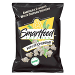 Smartfood White Cheddar popcorn in a bowl, showcasing crunchy snack with cheesy flavor, part of Smartfood confectionery snacks collection.