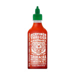 Crying Thaiger Sriracha Chili Sauce Tiger 484g bottle, spicy Thai hot sauce with red chili peppers and garlic on a white background.