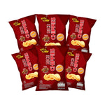 Rise Buddy Rice Chippies snack in a clear package, showcasing crispy, golden rice chips from the RISE BUDDY brand.