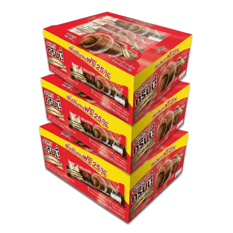 GRINNY CHOCOLATE COATED SNACK FILLED WITH CHOCOLATE CREAM . (BOX