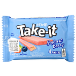 Delfi Take-It Yoghurt Berry confectionery snack with berry-flavored yoghurt coating on a chewy candy interior.
