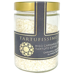 Bag of Tarufissimo Carnaroli rice with truffle, premium grocery product for gourmet cooking, shown in a clear package.