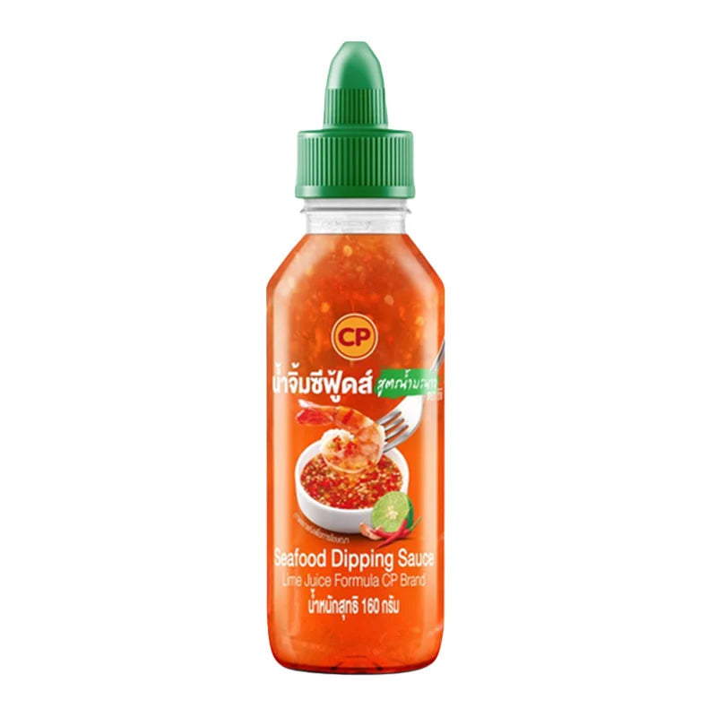 CP Seafood Dipping Sauce 160g jar with a label featuring images of seafood, ideal for dipping seafood dishes.