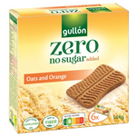 Gullon No Sugar Added Oats and Orange confectionery snack with oats, orange flavor, and a crumbly texture in a close-up view
