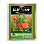Jarome Green Curry Paste 100g jar, dry grocery product with green herbs and spices in a compact container.