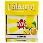 Lakerol Lemon flavor confectionery snack in a clear package with lemon candies visible inside.