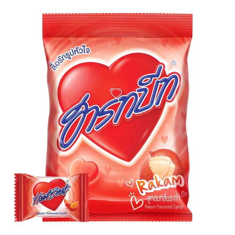 HARTBEAT Candy Rakam flavor 100-piece pack with colorful, chewy candies in bright wrappers arranged in a display.