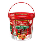 Dewberry Strawberry Bucket 432g of dried strawberries, a snack and confectionery from Dewberry in a red plastic bucket.