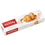 Kambly Florentin sliced almond confectionery snack with caramelized almonds and honey on a wooden surface