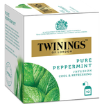 Twining's Pure Peppermint drink in a clear glass with fresh peppermint leaves and a vibrant green color.