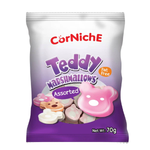 Assorted Corniche Teddy Marshmallows in bright colors, soft and chewy confectionery snacks with teddy bear shapes.