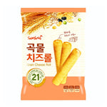 Samyang Grain Cheese Roll snack, 80g, showing crispy cheese-filled snack with textured grain exterior