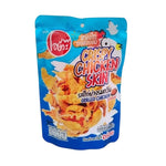 O-YUA Crispy Fried Chicken Skin Snacks with grilled flavor, 35g, showing crispy chicken skin pieces in a close-up shot.