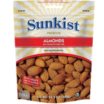 Sunkist almond dry roasted and lightly salted confectionery snacks in a bowl, showing golden almonds with a light salt coating.