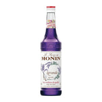 Bottle of MONIN Lavender Syrup 700ml for dry grocery use, with purple label and clear plastic bottle showing the syrup inside.