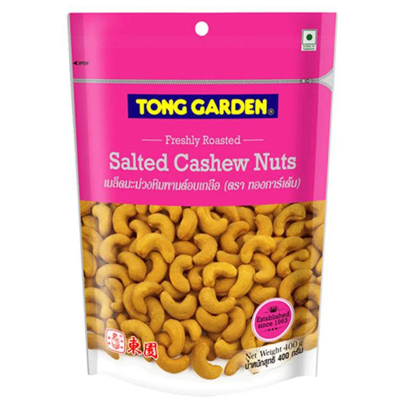TONG GARDEN Cashew Nut Salt in a 400g package, showing salted roasted cashew nuts with a golden-brown appearance.