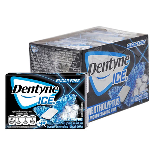 Dentyne Ice gum pack with 8 pieces, showing fresh mint-flavored chewing gum from the Dentyne brand.