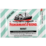 Fisherman's Friend Sugarfree Mint confectionery snacks in a clear package, featuring mint candies and branding.