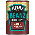 Heinz Cathedral City Cheesy Baked Beans in a bowl, showing creamy cheese and baked beans, ready to serve.