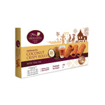 Sriwanna Coconut Crispy Rolls Thai tea flavored snack, golden brown confectionery treats in 80g package.