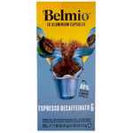 Belmio Espresso Decaffeinato drink capsules, 10-count, showcasing the packaging with coffee capsules for decaffeinated espresso.