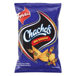 Chacho's BBQ Corn Chips, crunchy snack with BBQ flavor in a colorful bag, showcasing the product's vibrant packaging.