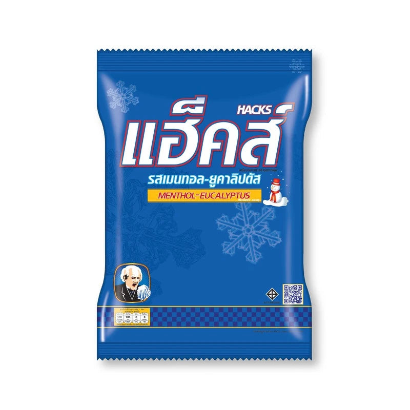 HACKS Menthol Eucalyptus Candy in 94.5g bag with transparent packaging showing individually wrapped candies