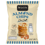 De La Lita Almond Chips Sea Salt, confectionery snack with toasted almonds and sea salt, in a clear package.