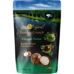 Golden crunch macadamias coated with coconut and pandan flavor, a delicious confectionery snack by The Original.