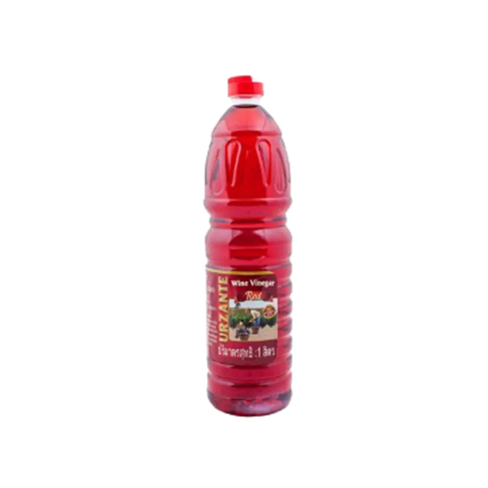 URZANTE Red Wine Vinegar 1L bottle, clear glass container with red wine vinegar inside, label with brand and product details.